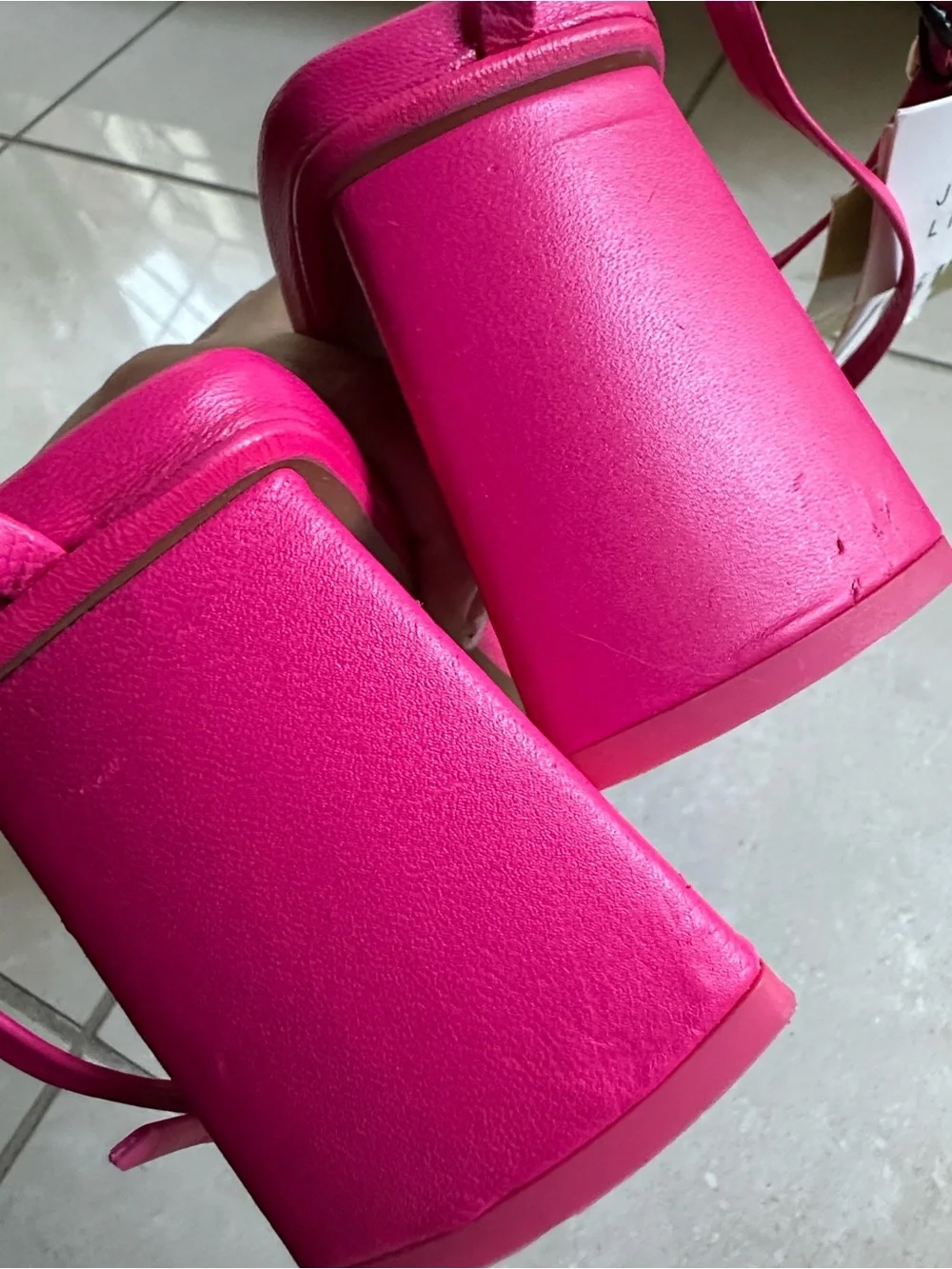 Zara Hot Pink Leather Ankle Strap Heels Sandals Size 37 US 6.5 NWT - Picture 5 of 9